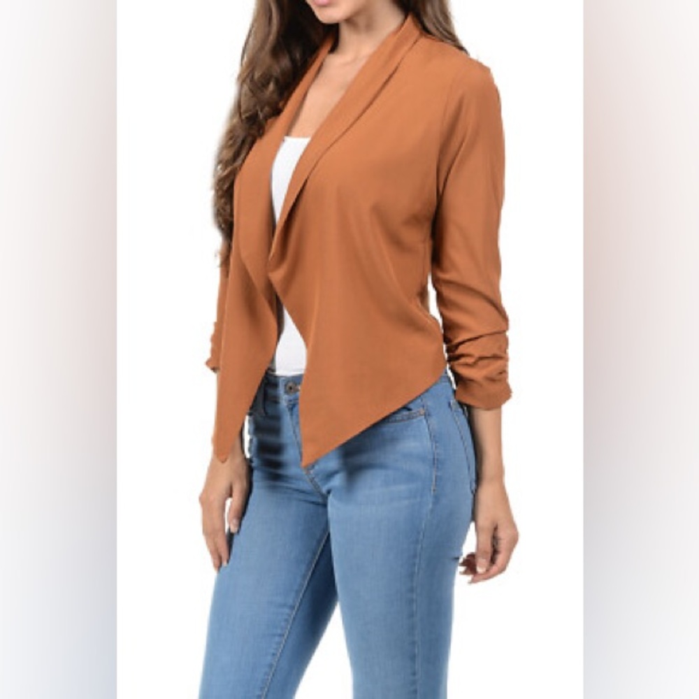 Mine Tan Blazer Asymmetrical Hem Tailored Fit
